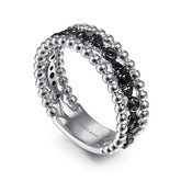 Sterling Silver Black Spinel Bujukan Easy Stackable Ladies Ring